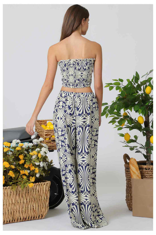 Navy Printed Tube Pants Set back