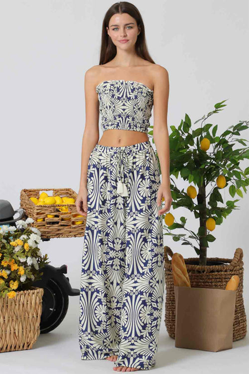 Navy Printed Tube Pants Set
