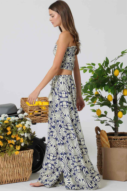 Navy Printed Tube Pants Set side