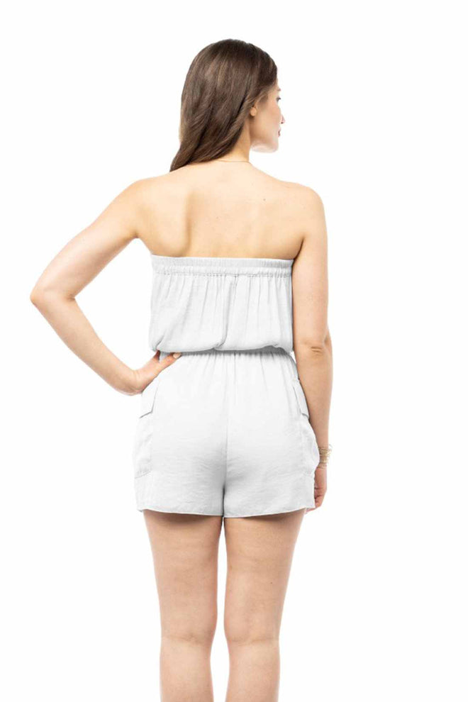 Savannah White Bandeau Cargo Romper back