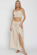 Beige Tube Midi Skirt Set