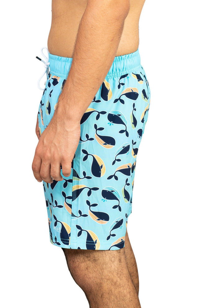 Turquoise Whales Swim Trunk side