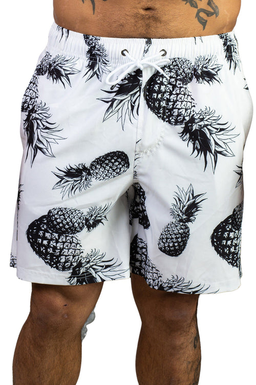 White Black Pineapples Swim Trunk