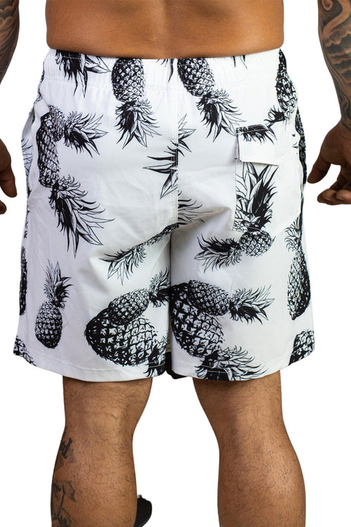 White Black Pineapples Swim Trunk back