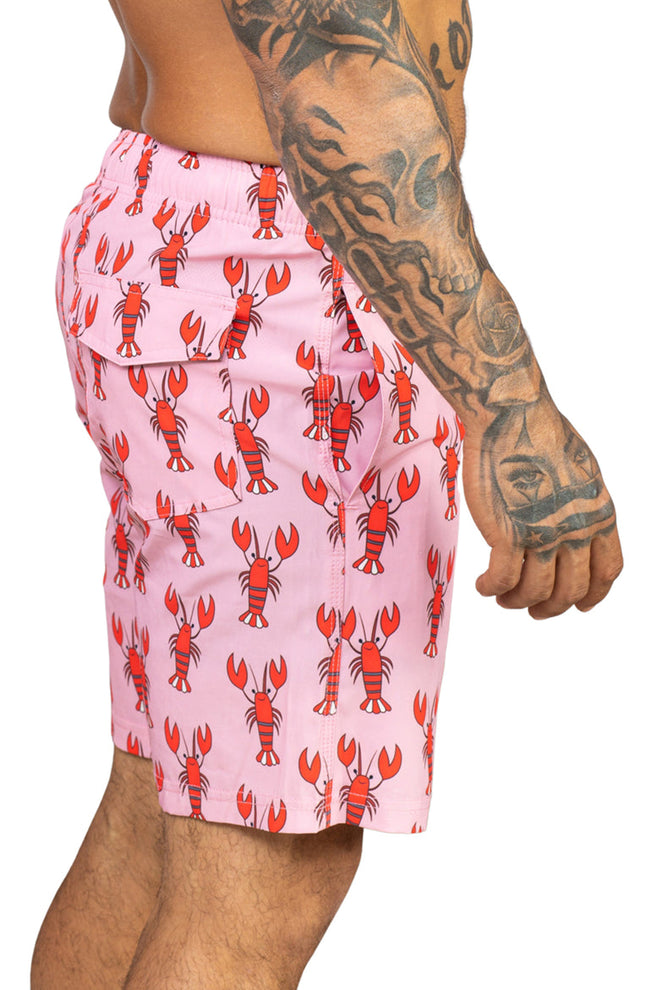 Pink Red Lobsters Swim Trunk side