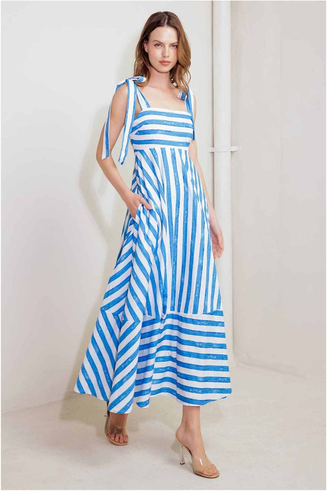 Blue Striped Midi Dress side