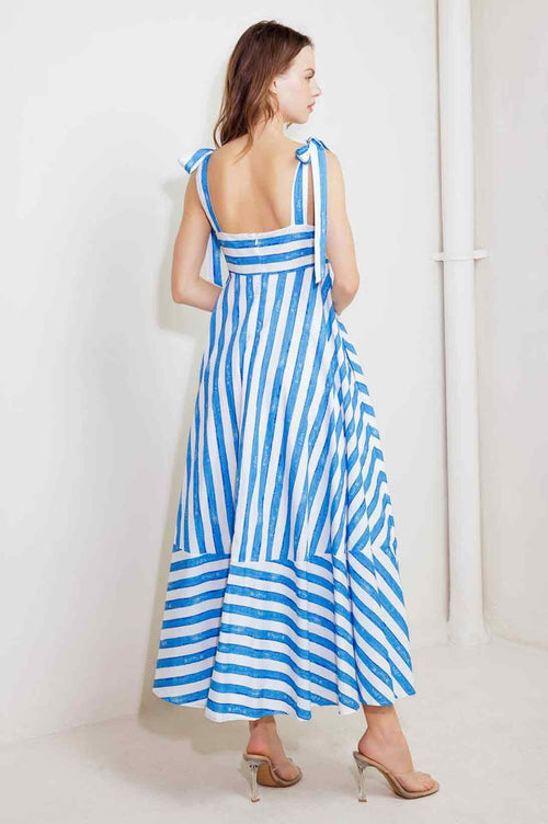 Blue Striped Midi Dress back