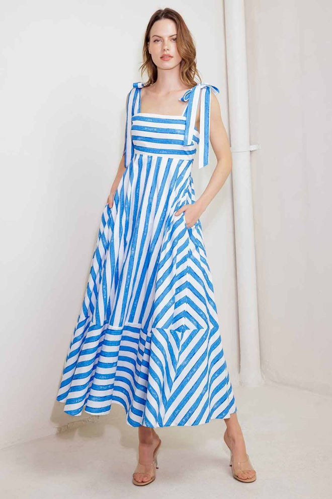 Blue Striped Midi Dress front