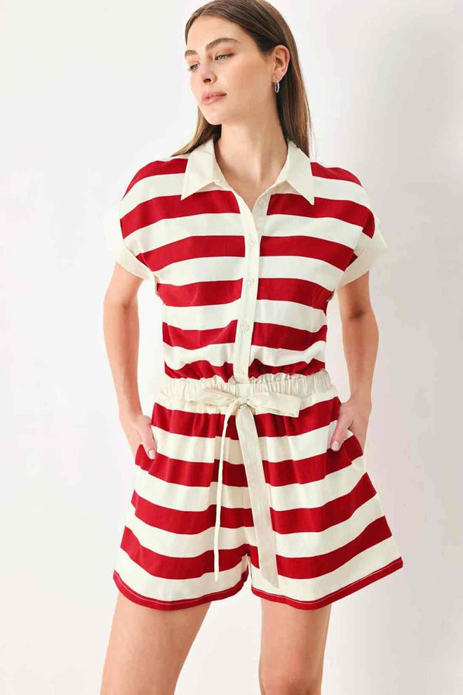Red Striped Knit Romper