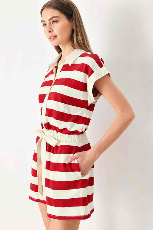 Red Striped Knit Romper side