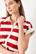 Red Striped Knit Romper detail