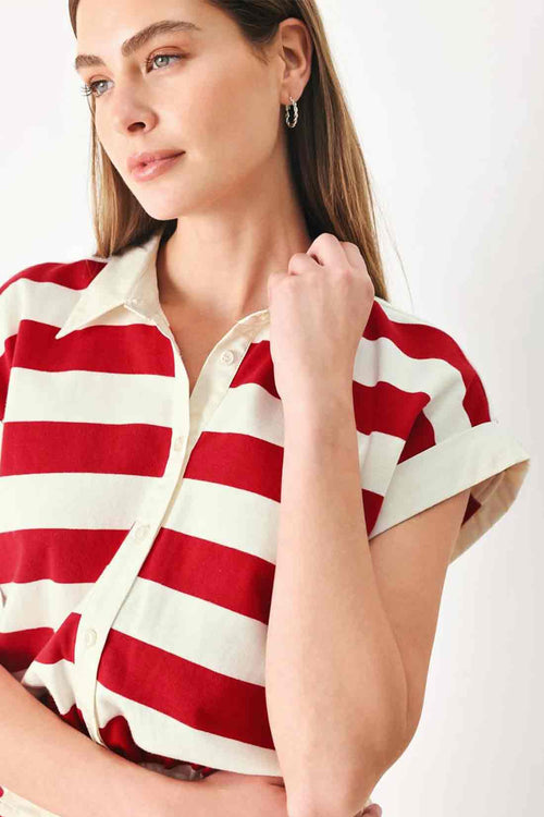 Red Striped Knit Romper detail
