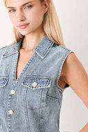Indigo Washed Denim Romper detail