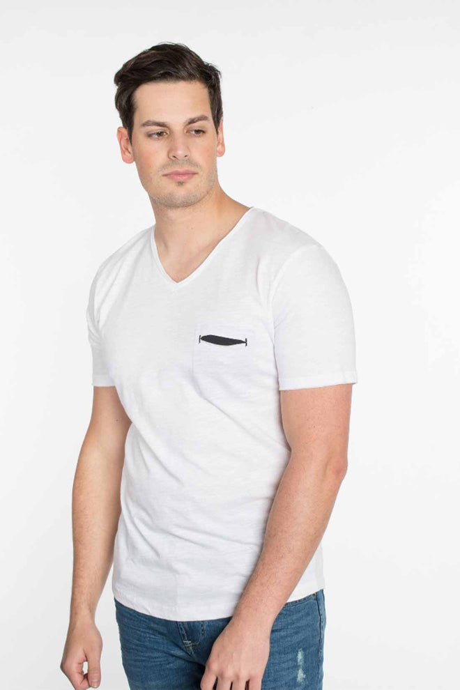 White Slub V Neck T Shirt