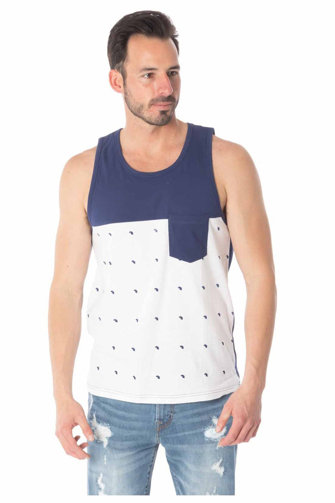 White Navy Pocket Tank Top