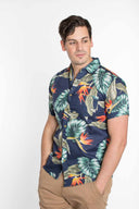 Navy Tropical Print Woven Shirt