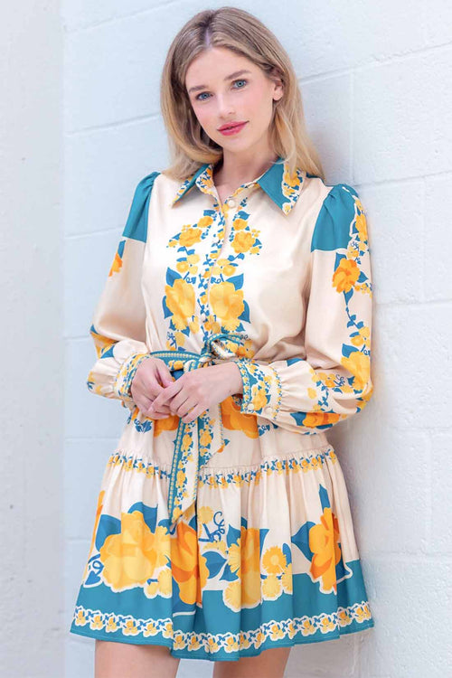 Taupe Flower Long Sleeve Mini Dress