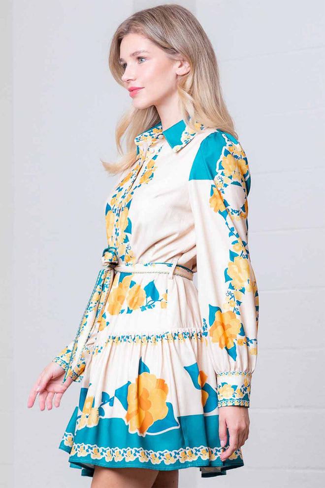 Taupe Flower Long Sleeve Mini Dress