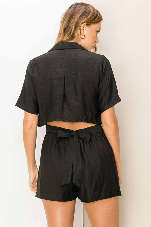 Margot Black Short Sleeve Romper back