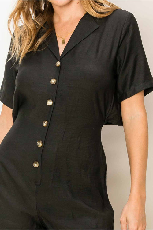 Margot Black Short Sleeve Romper detail