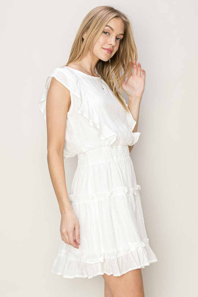 Karina White Ruffled Mini Dress side