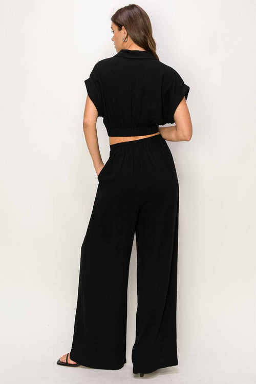 Corina Black V Neck Pants Set back