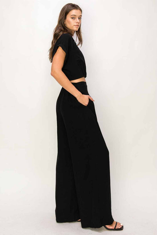 Corina Black V Neck Pants Set side