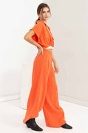 Corina Orange V Neck Pants Set side