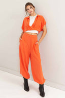 Corina Orange V Neck Pants Set