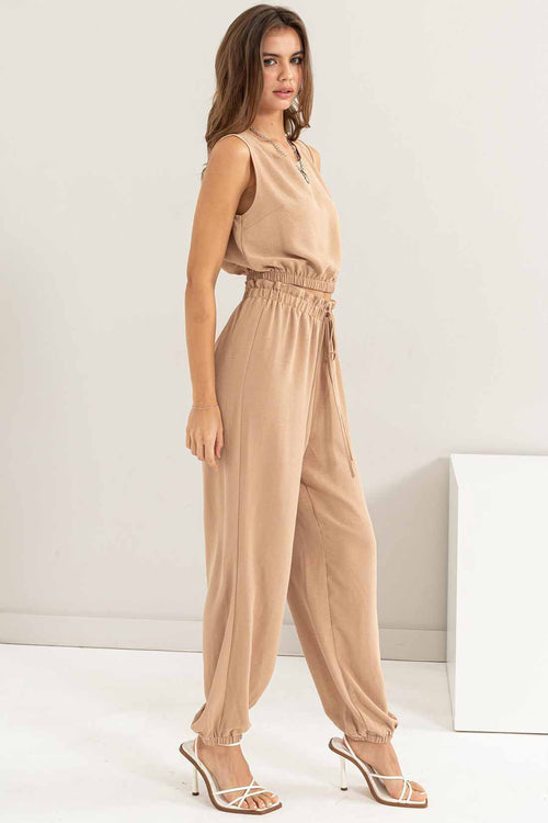 Piera Taupe Drawstring Pants Set side