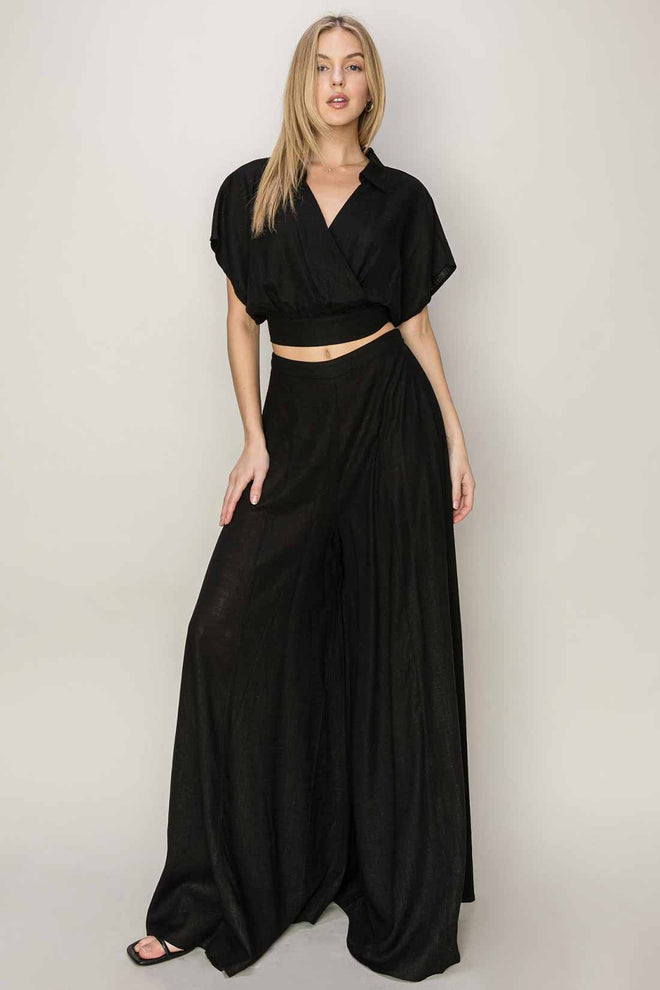 Raina Black Surplice Pants Set