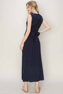 Gamboa Navy Linen Midi Dress back