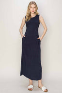 Gamboa Navy Linen Midi Dress