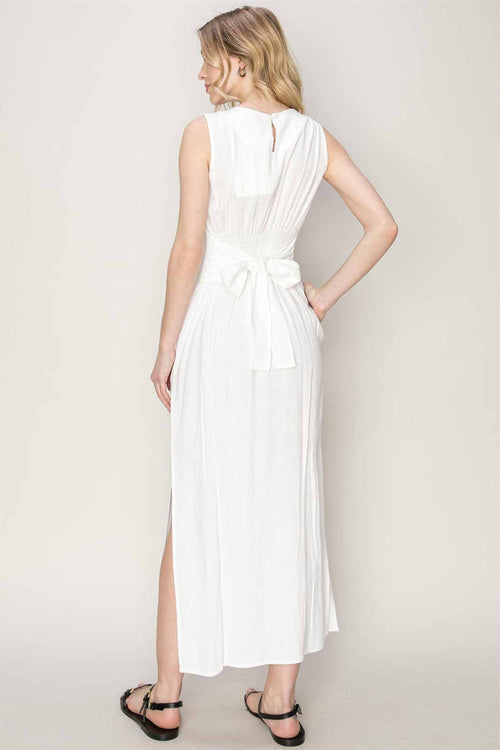 Gamboa White Linen Midi Dress back