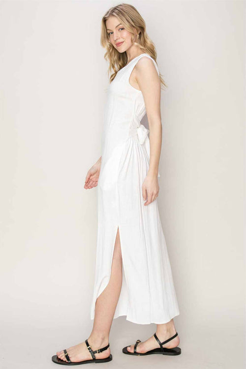 Gamboa White Linen Midi Dress side