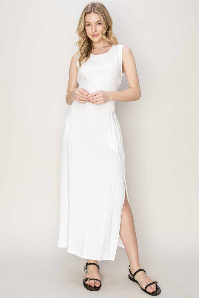 Gamboa White Linen Midi Dress