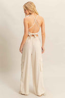Oatmeal Halter Cargo Pants Set back