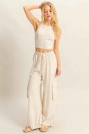 Oatmeal Halter Cargo Pants Set font