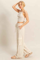 Oatmeal Halter Cargo Pants Set side