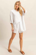White Rayon Shorts Set front