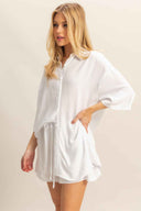 White Rayon Shorts Set side
