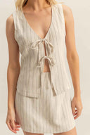 Oatmeal Striped Mini Skirt Set details