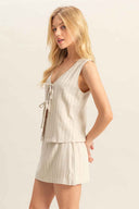 Oatmeal Striped Mini Skirt Set side