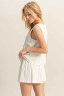 White Striped Mini Skirt Set