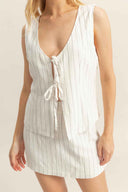 White Striped Mini Skirt Set