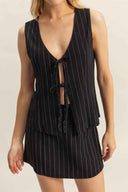 Black Striped Mini Skirt Set details