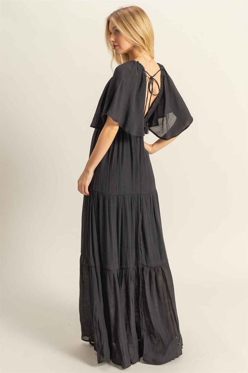 Black Flowy Maxi Dress back
