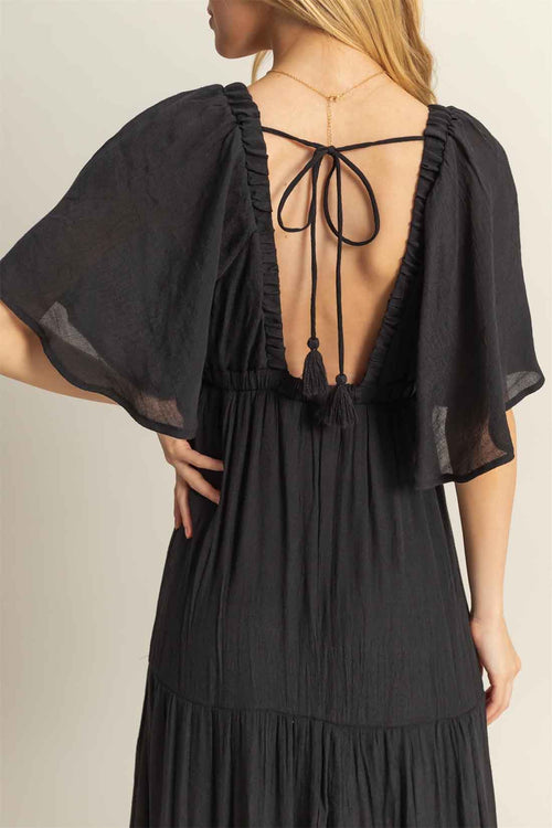 Black Flowy Maxi Dress back detail