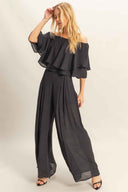 Black Off Shoulder Pants Set front