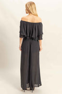 Black Off Shoulder Pants Set back